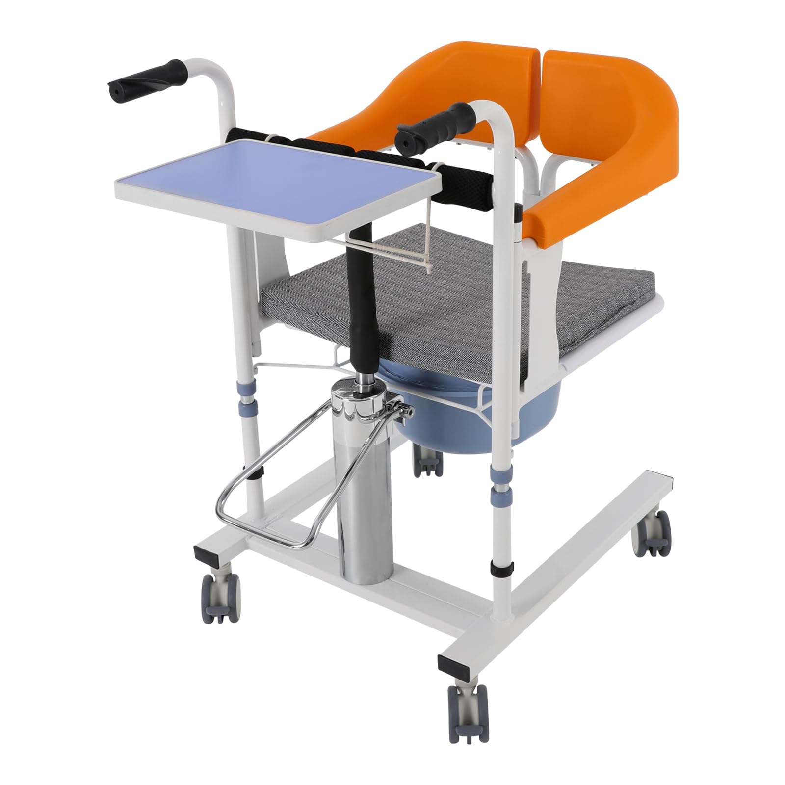 Sedia di trasferimento idraulica per pazienti - Regolabile in altezza con piano del tavolo - Rulette bloccabili e sedile diviso a 180° - Sedia da doccia per anziani e disabili