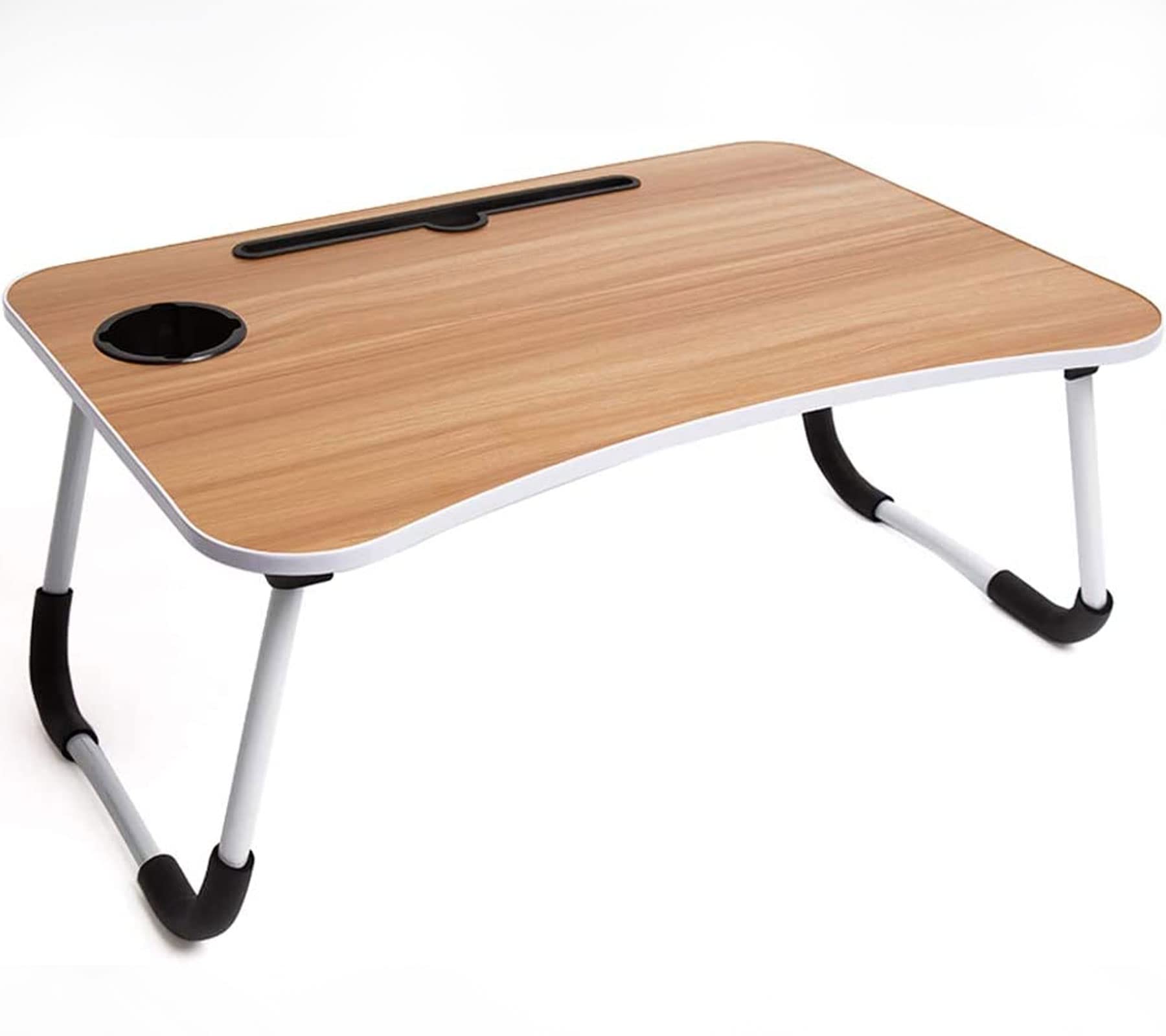 Jolliman Multipurpose Laptop Bed Table, Portable Lap Desk Notebook Stand Reading Holder Breakfast Tray With Foldable Legs & Cup Slot For Eating Breakfast, Reading, Watching Movie On Bed/Couch/Sofa
