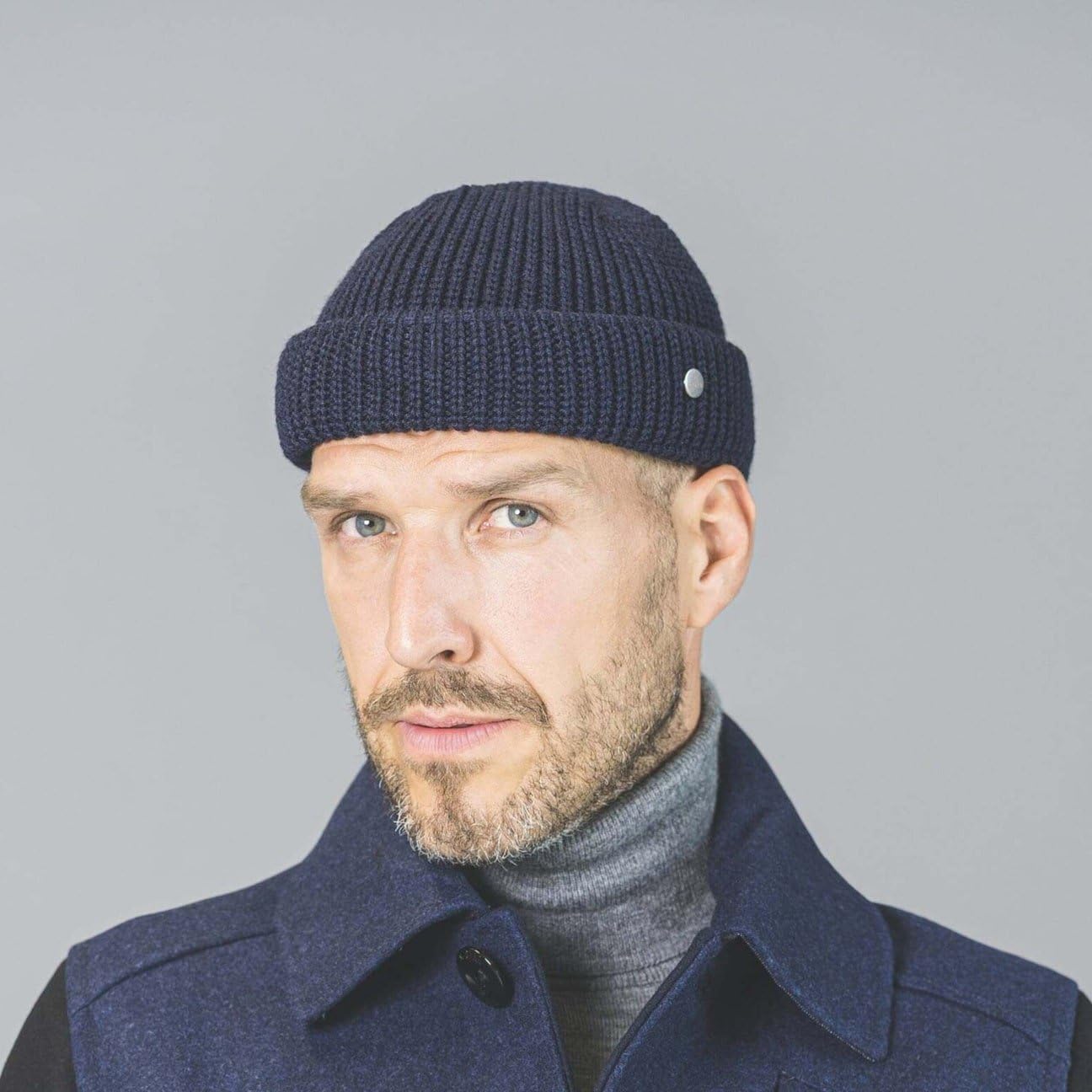 LIERYS Berretto Docker Costa Uomo Made in Germany Berretto Invernale Lana Vergine Risvolto Uomo Autunno Inverno
