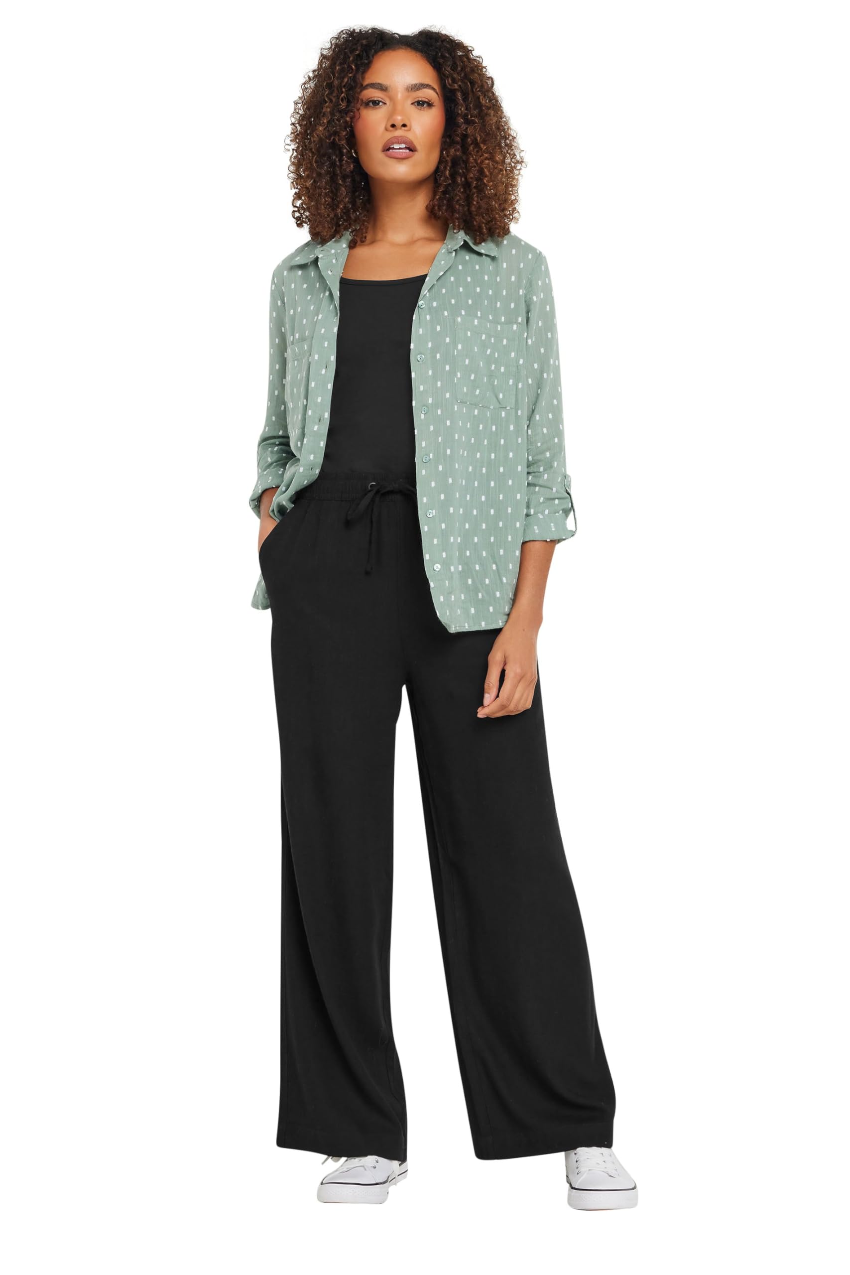 M&Co Drawstring Wide Leg Linen Trousers - Women's Black