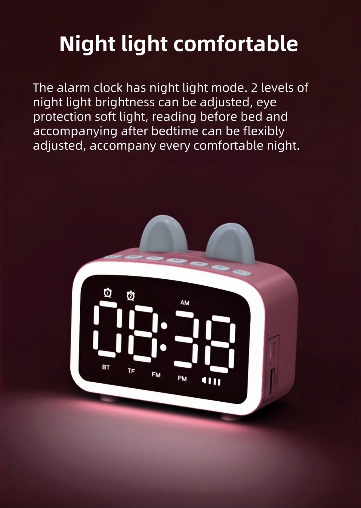 Sveglia Bluetooth con radio, orologi digitali con altoparlante Bluetooth, sveglia da comodino, luce notturna, lettore musicale con scheda TF, regalo per amici/bambini (WH)