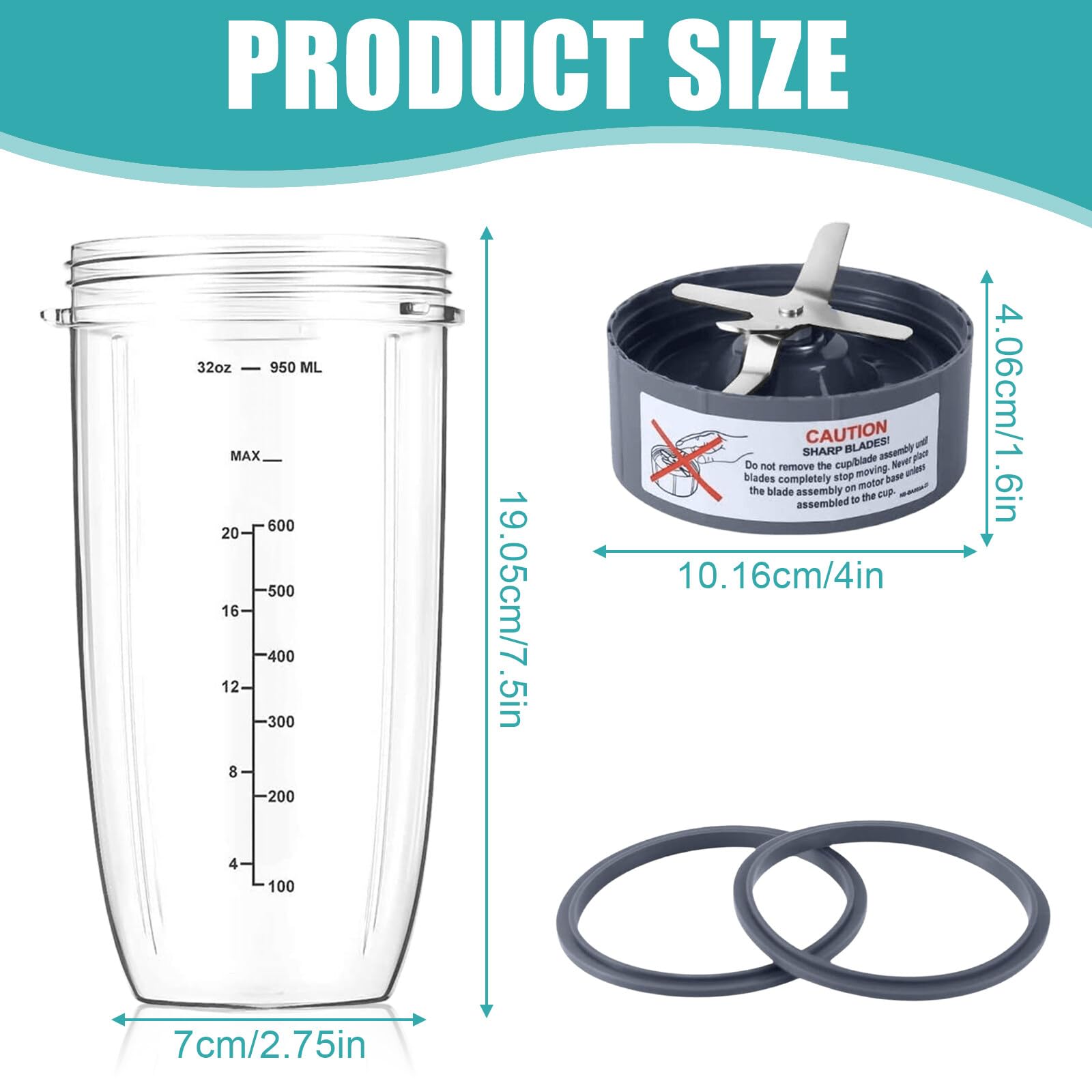 Tasse De Rechange 532 Ml Pour Mixeur Nutribullet – Compatible 600W/900W/1000W/1200W – Incassable Et Lave-Vaisselle Nutribullet Replacement Cup 532ml