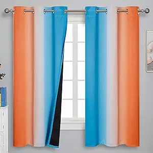 Ombre Orange and Blue Curtains 63 Inch Length 2 panels, Total Blackout Curtains for Bedroom, Grommet Thermal Insulated Gradient Drapes, Full Light Blocking Curtains for Boys Room, 42x63 Inch