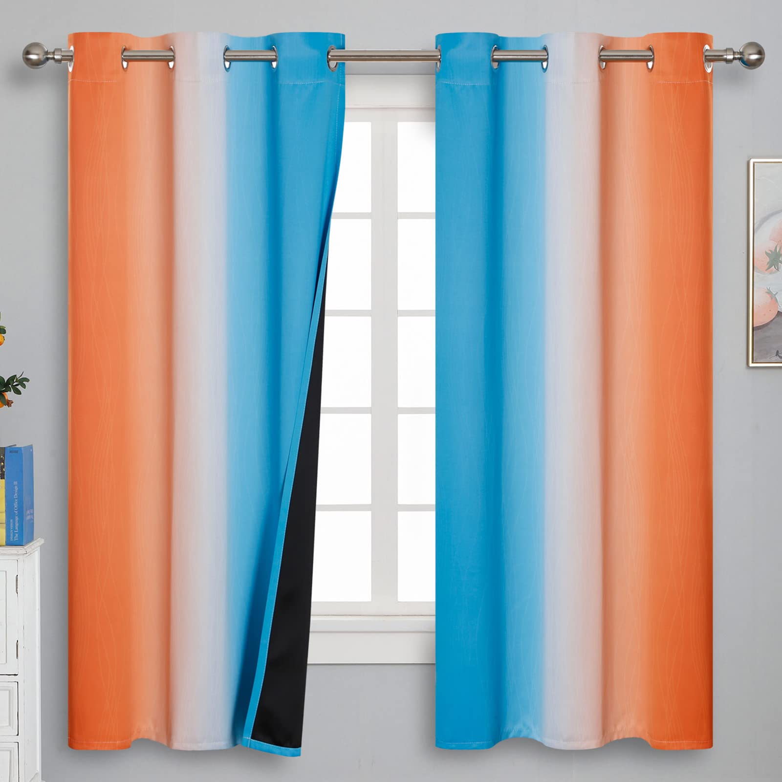 Estelar Textiler Ombre Orange and Blue Blackout Curtains 42Wx63L Inch Long