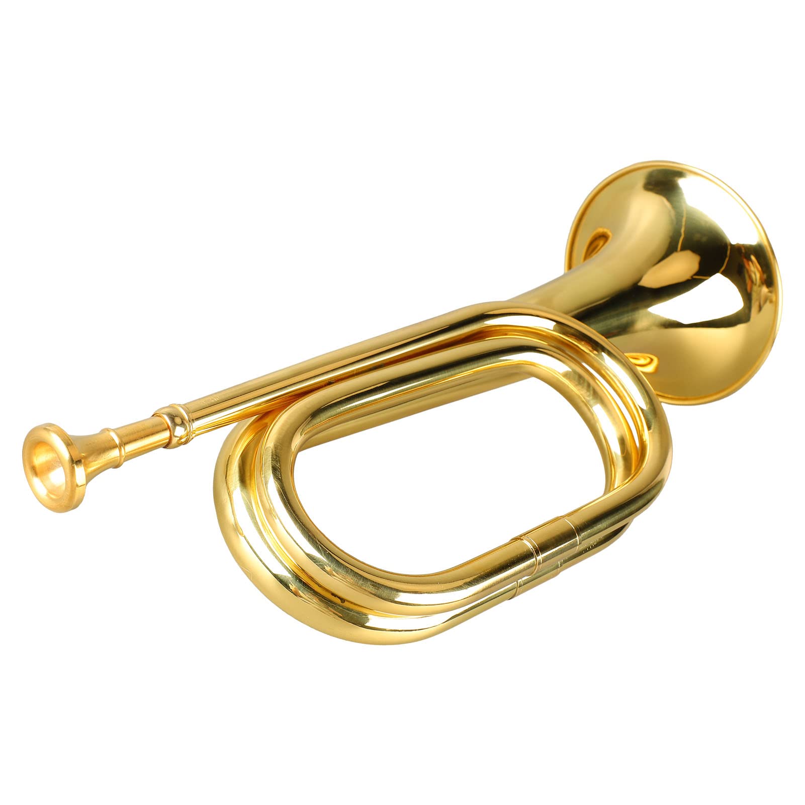 Trompette de Cavalerie Clairon en Laiton - Instrument de Style Militaire Facile à Jouer Avec Embout, Soufflant en Cuivre (Or)