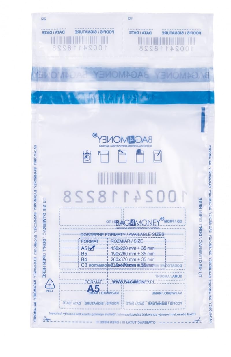 Sacchetti di sicurezza trasparenti formato A5 150x220 mm 50 pezzi a prova di espulsione numerati singolarmente