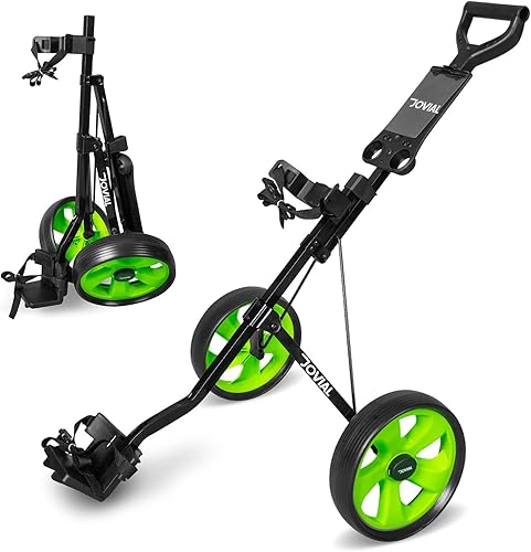 Jovial 2 Wheel Collapsible Junior Golf Cart, Upper and Lower Brackets with Elastic Strap, Simple Quick Braking System, New Deluxe Scorecard and Bag