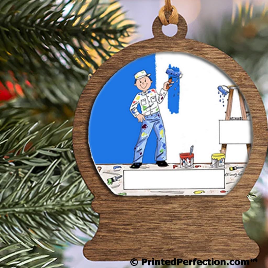 Personalized Painter - Male Wooden Snow Globe Shaped Christmas Ornament
