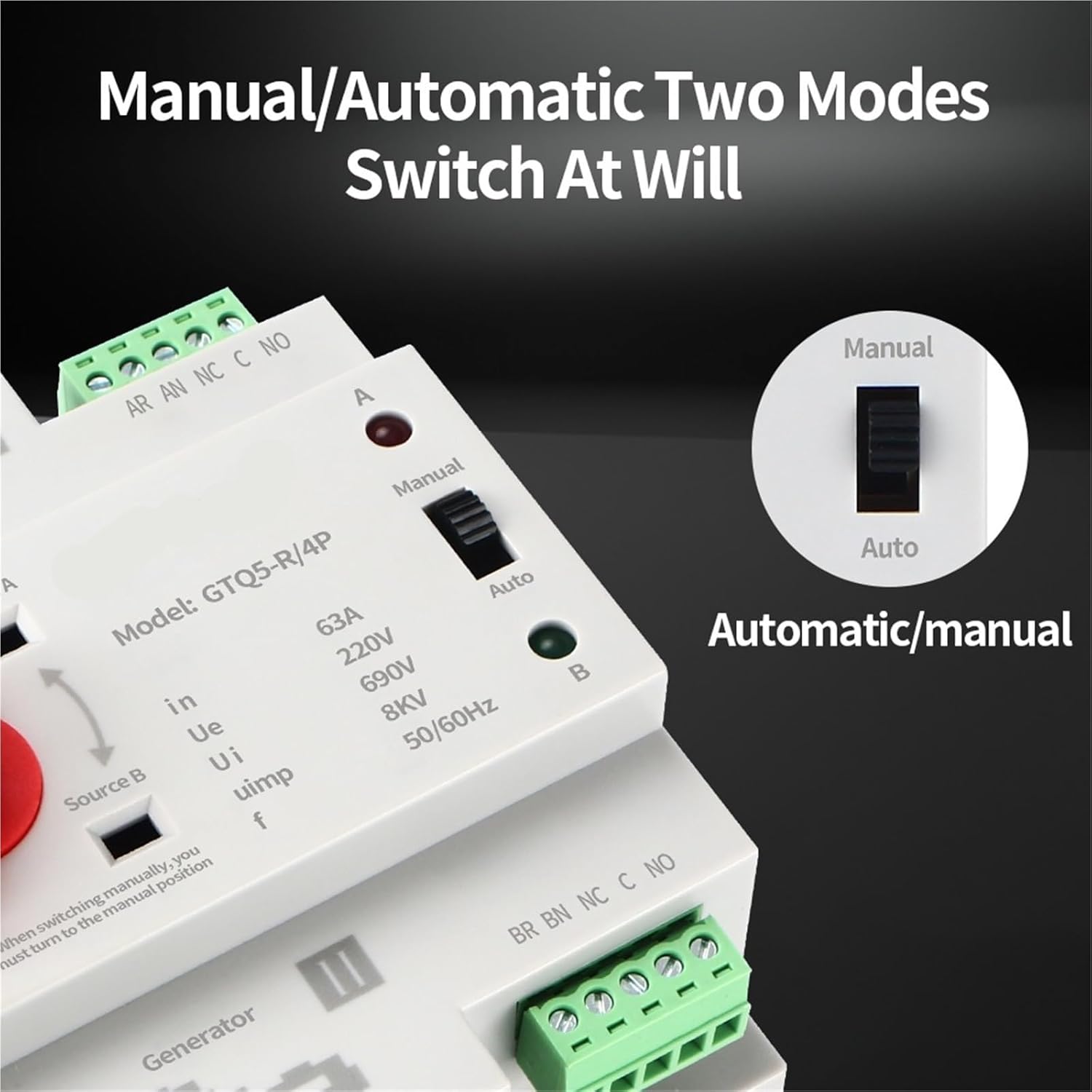 Din Rail 2/3/4P ATS Transfer Switch 220V AC Dual Power Selector Uninterrupted Generator(City Grid-City Grid,3P 63A)