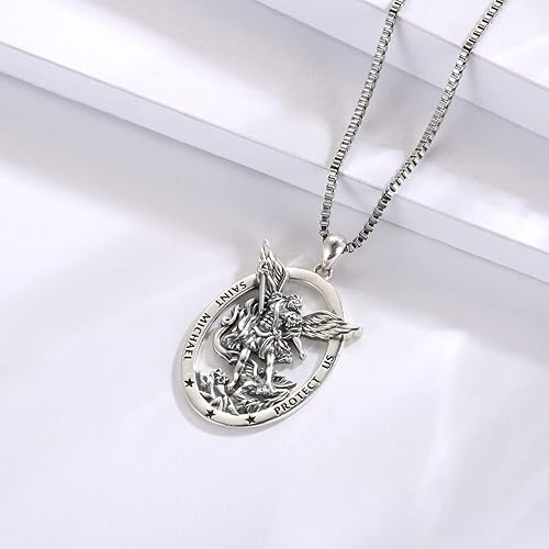 Miniatura 5 de Sterling Silver Saint Christopher Micheal Virgin Mary Necklace Women Men Medal Oval-Shaped Pendant Amulet Jewelry Gift for Teen Travelers