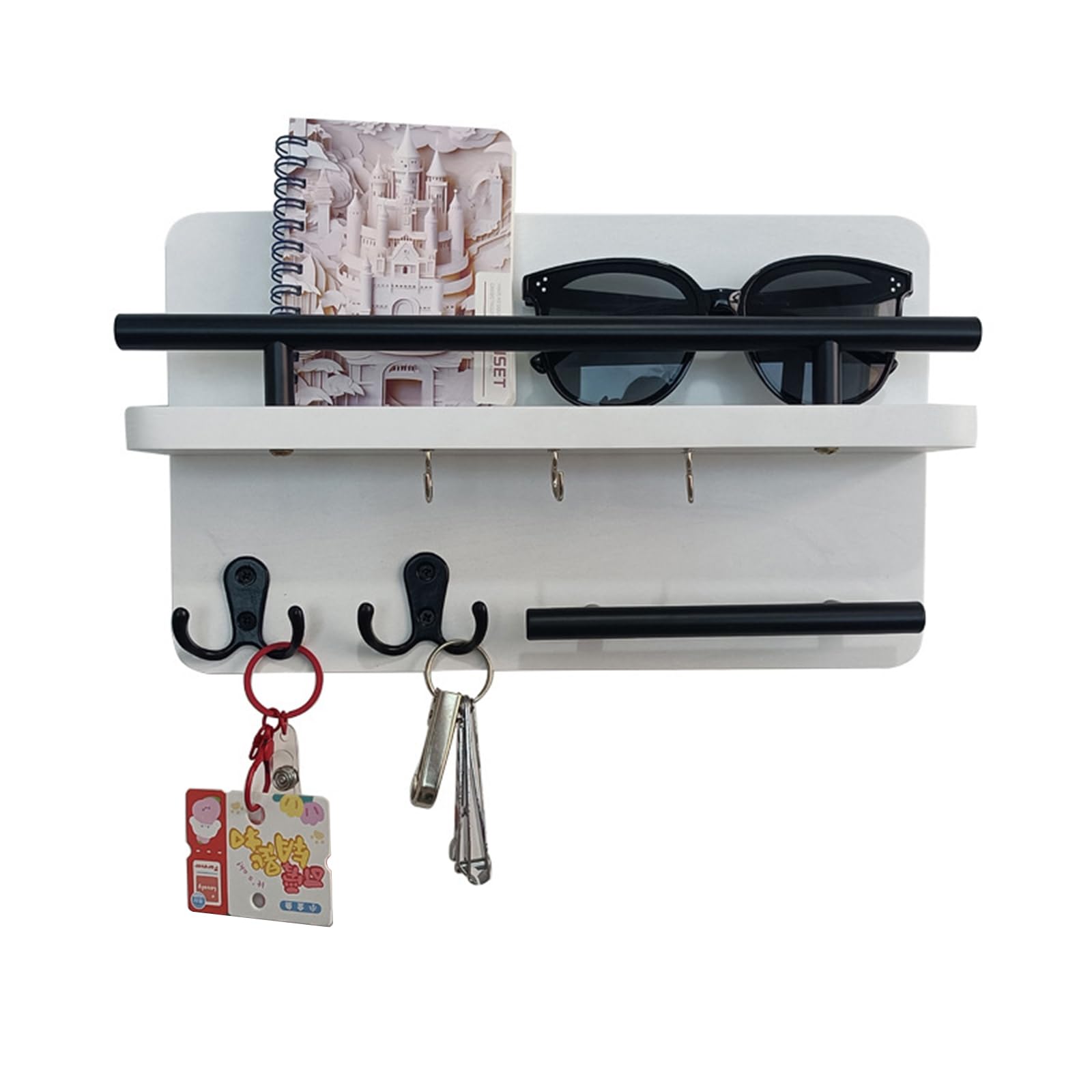 Braozaiw Key Holder for Wall Wooden Key Rack with 5 Hooks and Storage Shelf,Key Racks with Mail Organizer