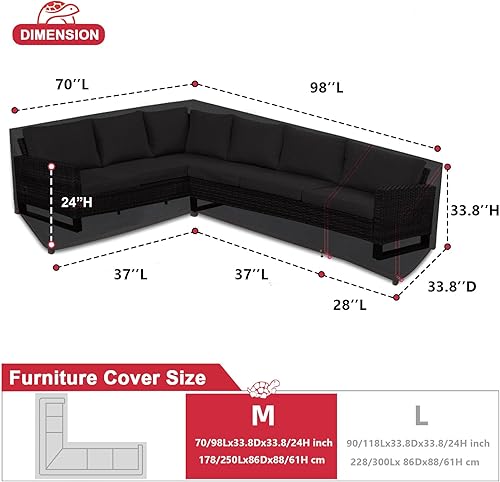 Miniatura 2 de Turtle Life Funda para sofá modular de patio, resistente a los rayos UV, resistente al agua, antidecoloración, en forma de L, color negro, en forma