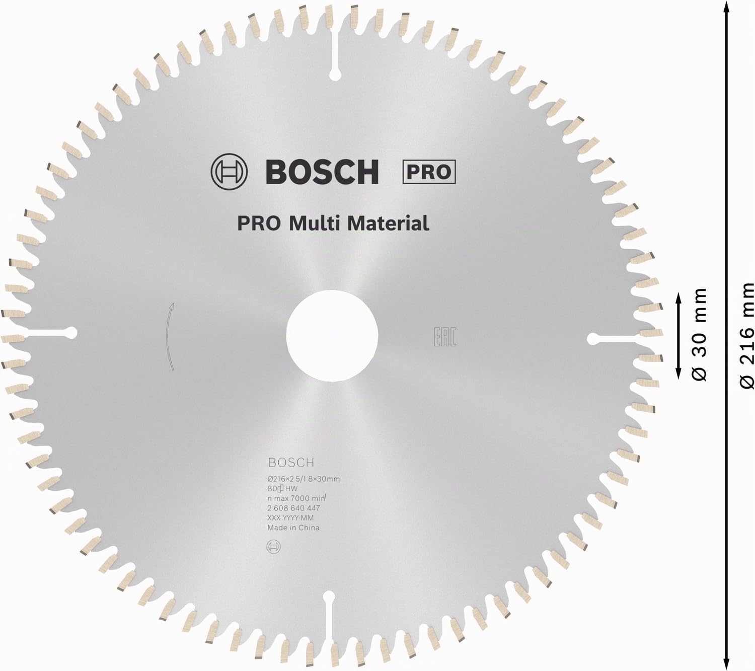 Bosch Professional Lama per sega circolare Multi Material, 216 x 30 x 2, 5 mm, 80 denti, accessorio per sega circolare