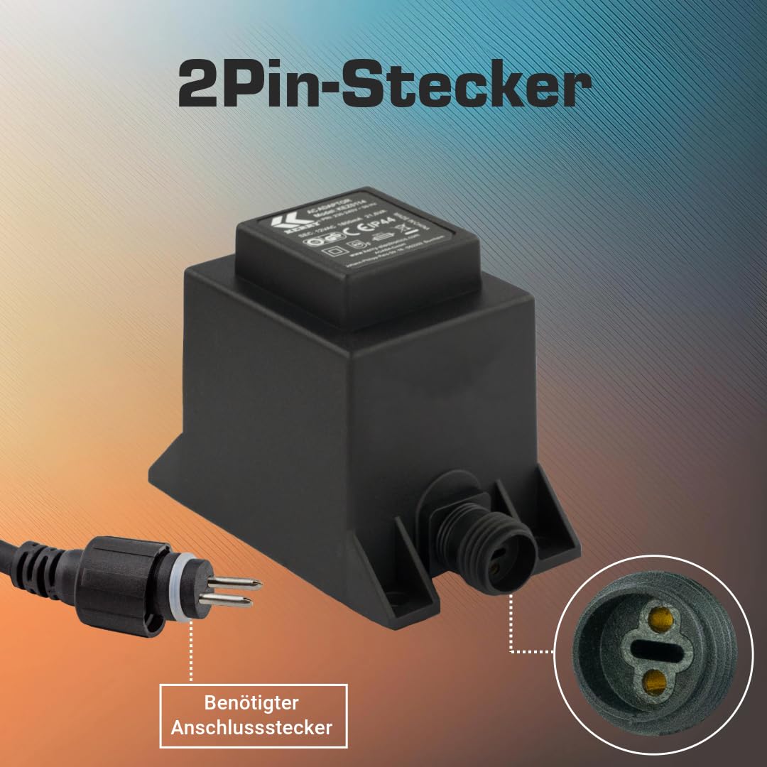 KERRY transformator 12 V 21,6 VA AC/AC, do użytku na zewnątrz, IP44, np. do oświetlenia LED i pomp, długość 1,5 m