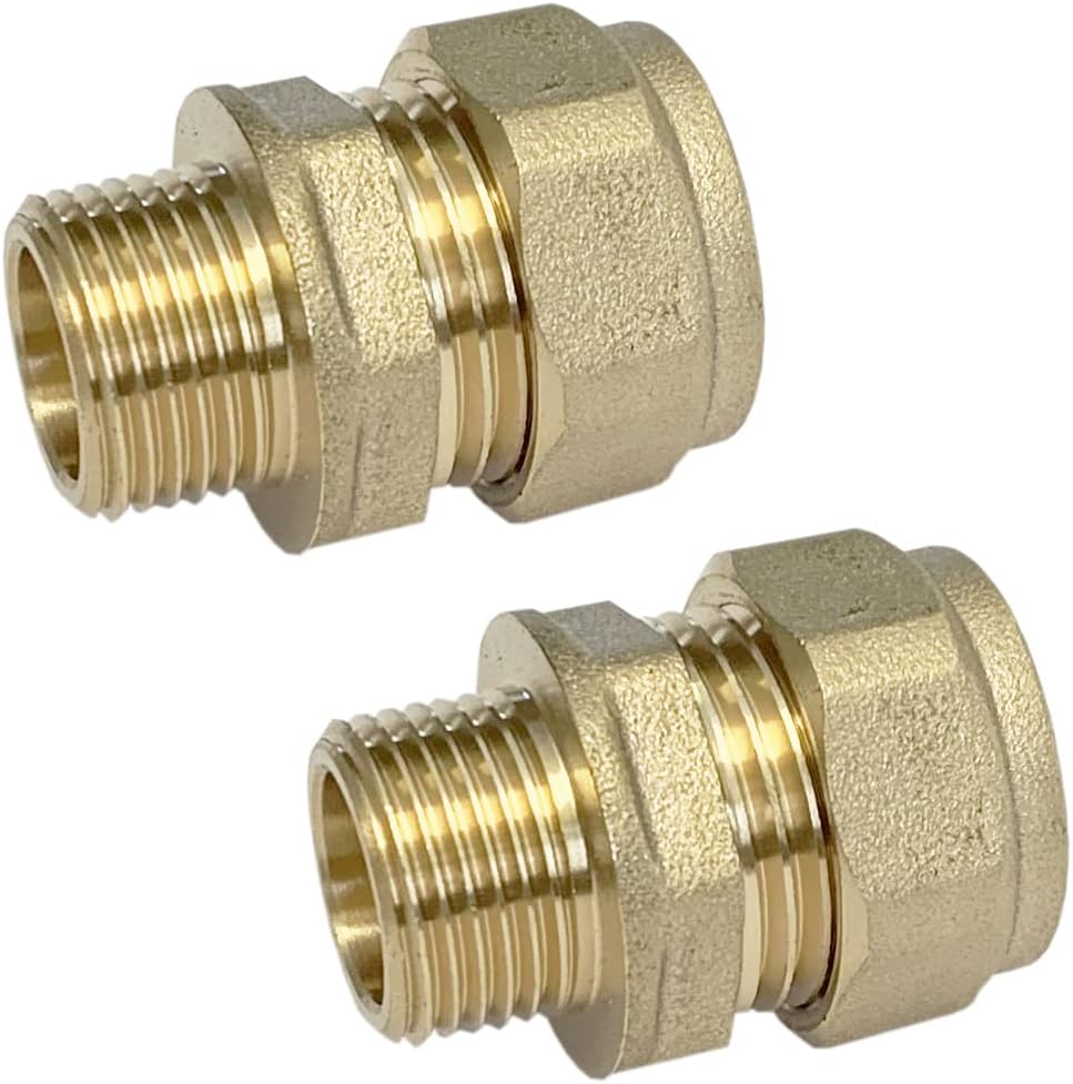 Reeds 15mm Compression by 3/8" BSP Male Iron Thread European Flexible Tap Adapters (Pair) Brass WRAS Aproved