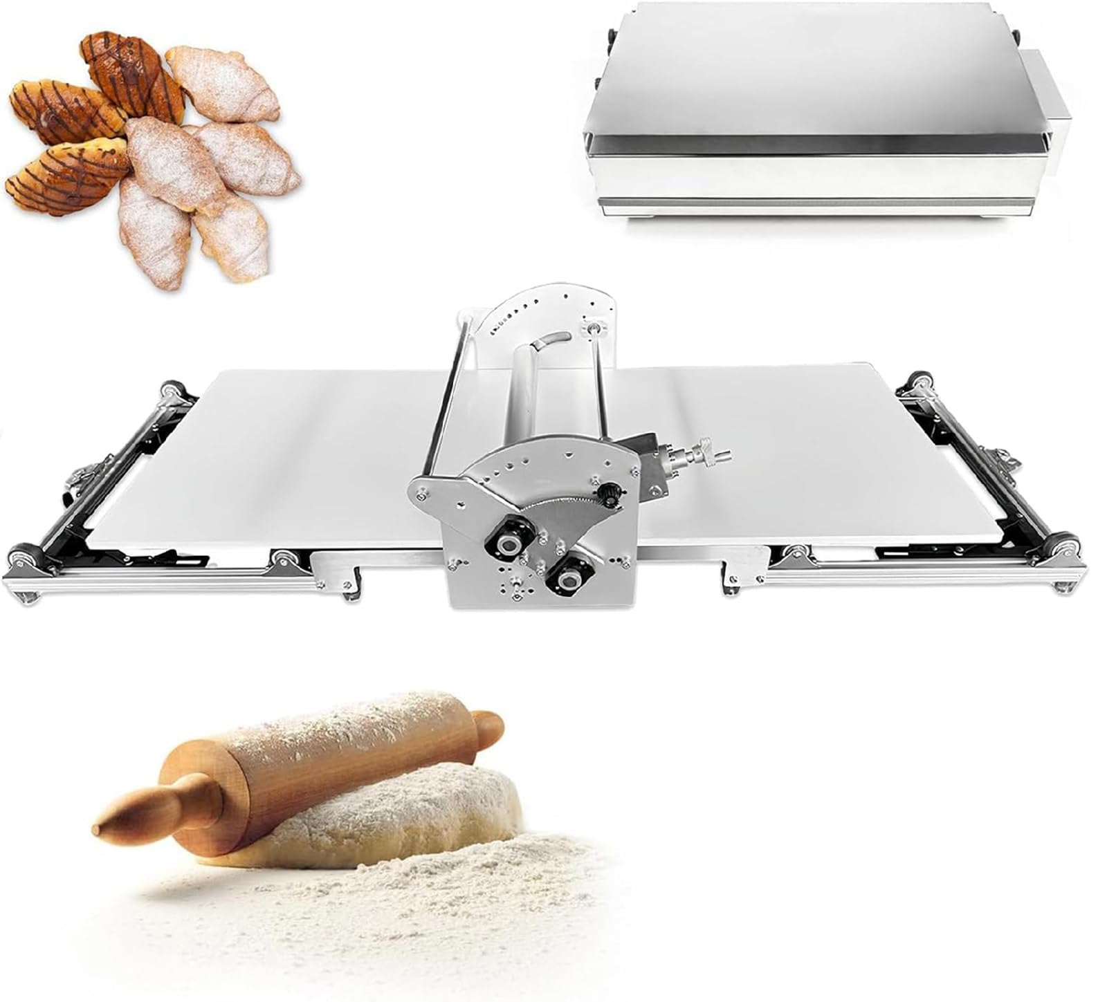 Sfogliatrice elettrica per la cottura domestica, struttura in acciaio inossidabile, rotolamento avanti e indietro, ideale per pasta sfoglia e pasta fondente