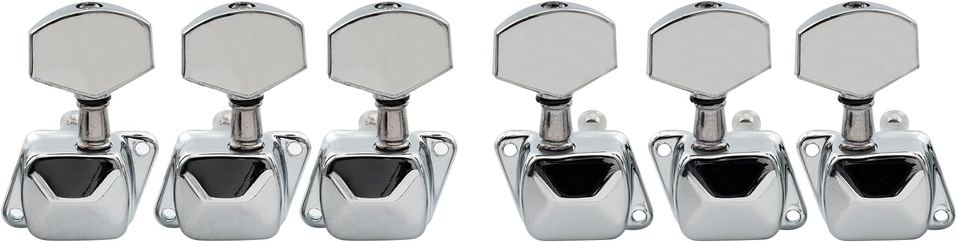 Musiclily Basic R15A 3R3L 15:1 Ratio Semi Closed Machine Heads Tuners Tuning Pegs Keys with 45 Degree Screw for Acoustic Electric Guitar, Chrome