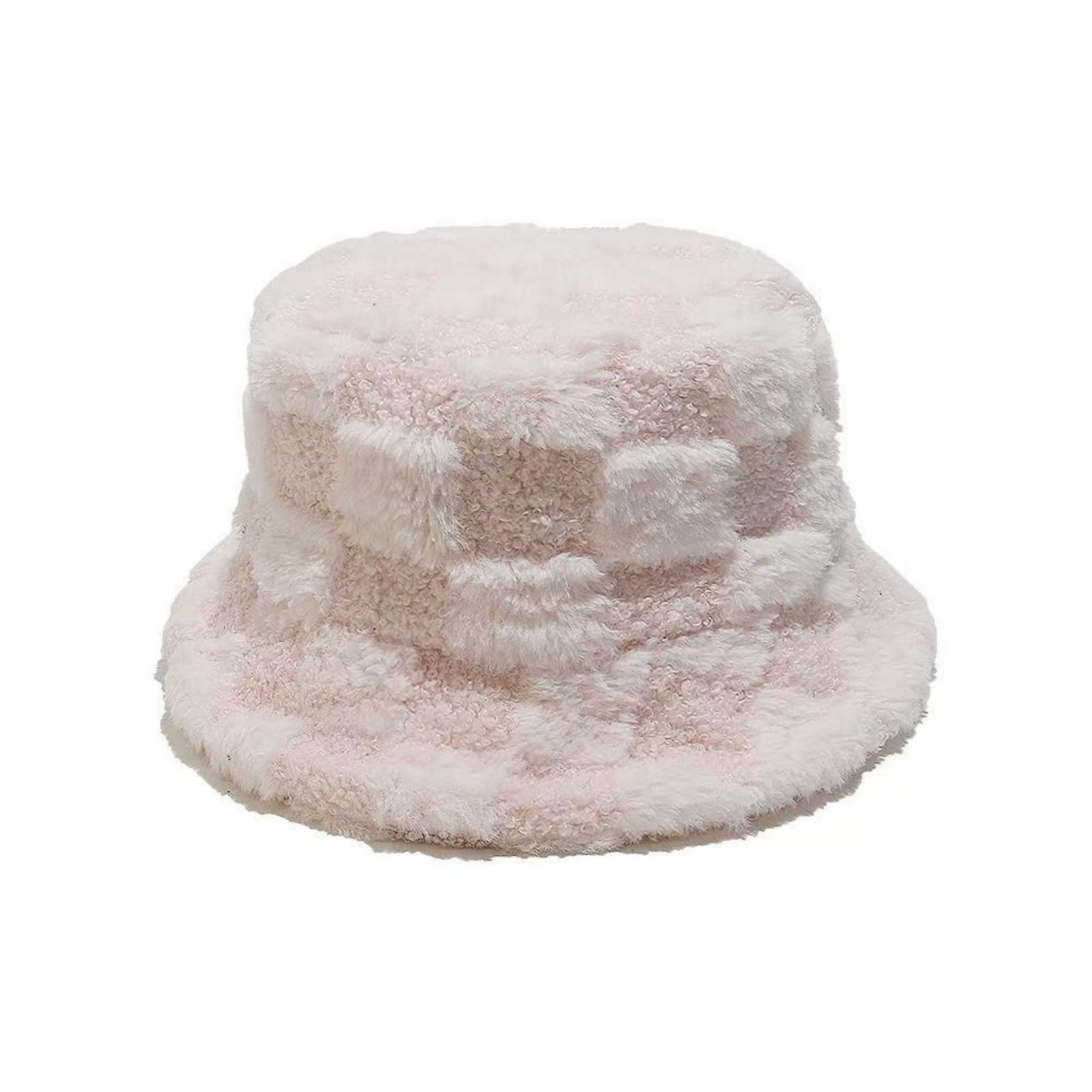Cazqgoy Women's Pink Winter Faux Fur Bucket Hat, Plush Fisherman Cap, Fishing Hat Winter Hat Fluffy Bucket Hat (Pink)