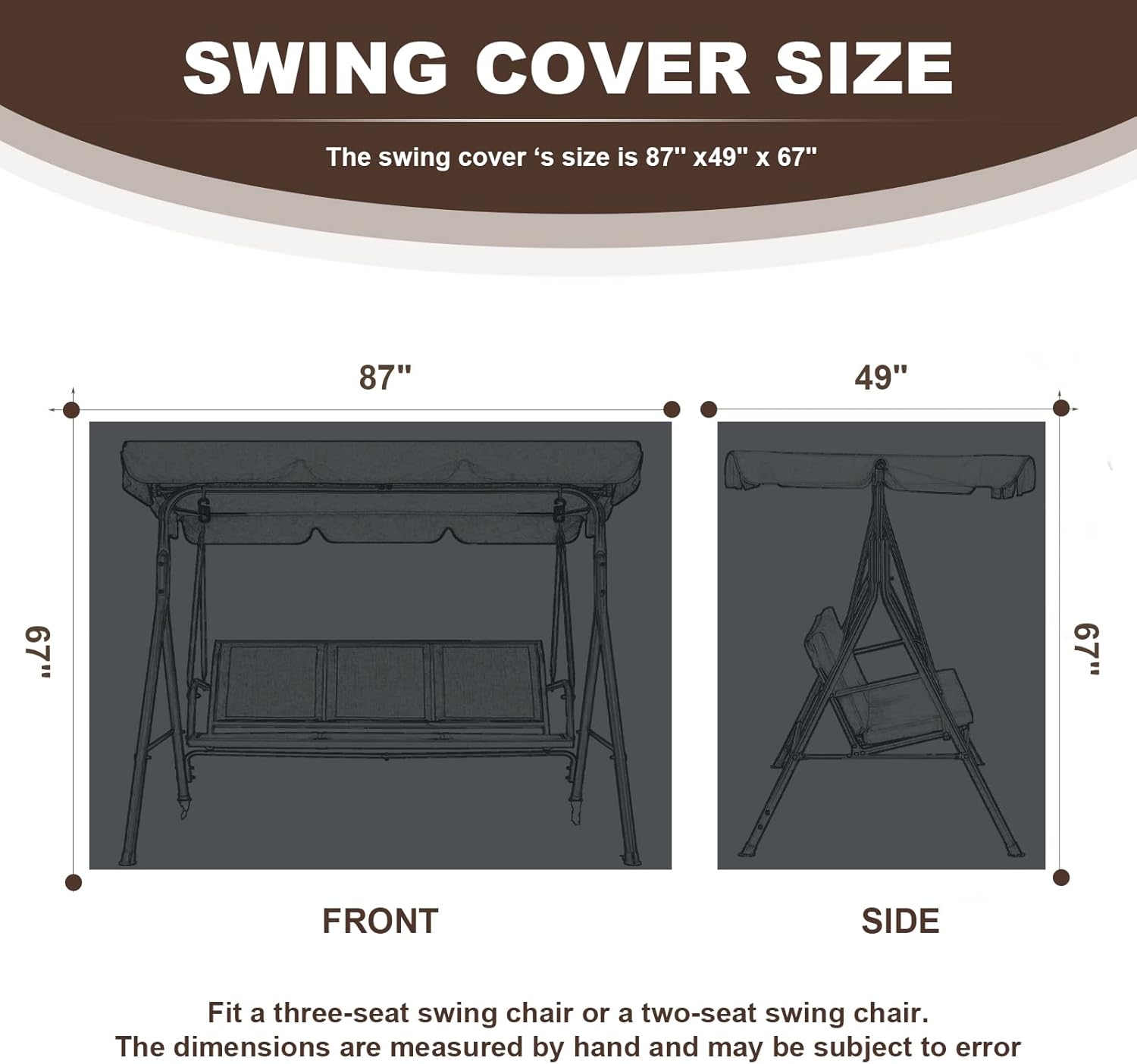 Swing Cover,3 Seaters,Outdoor Swing Covers,420D Waterproof Fabric,87'' x49'' x 67'',Swings Cover for Outdoor Furniture,Durable Waterproof UV Resistant Weather Protector (Black)