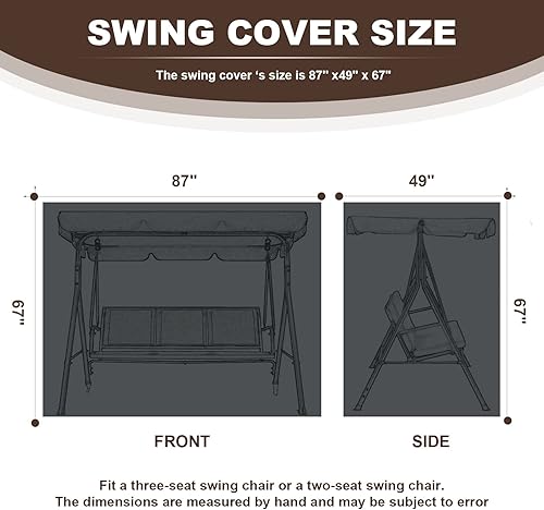 Miniatura 4 de Funda impermeable para columpio de exterior de 3 plazas, 87 x 49 x 67 pulgadas, funda para columpio de porche para muebles de exterior, duradero,