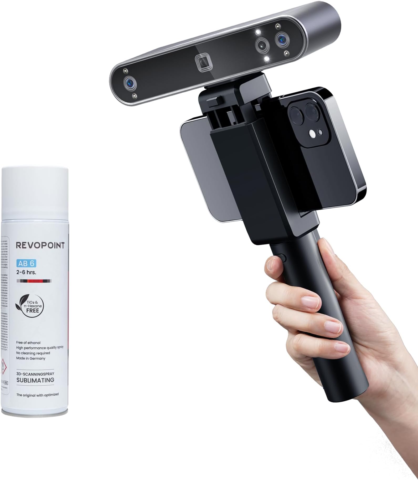 Revopoint POP 3 Plus 3D Scanner & 3D Scanning Spray Bundle, Portable 3D Model Scanner Up to 18FPS Scanning Speed with 0.04mm High Precision,ADVANCED