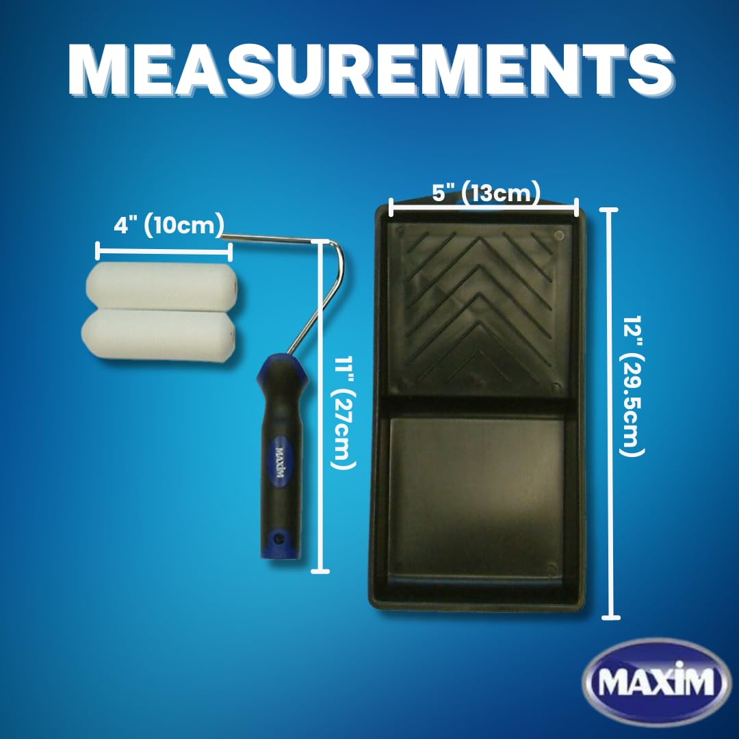 Maxim Kit de mini rouleau professionnel en mousse, manchons doubles de rouleau en mousse de 10,2 cm, mini plateau noir de 10,2 cm, rouleaux en mousse haute densité et poignée en caoutchouc souple,