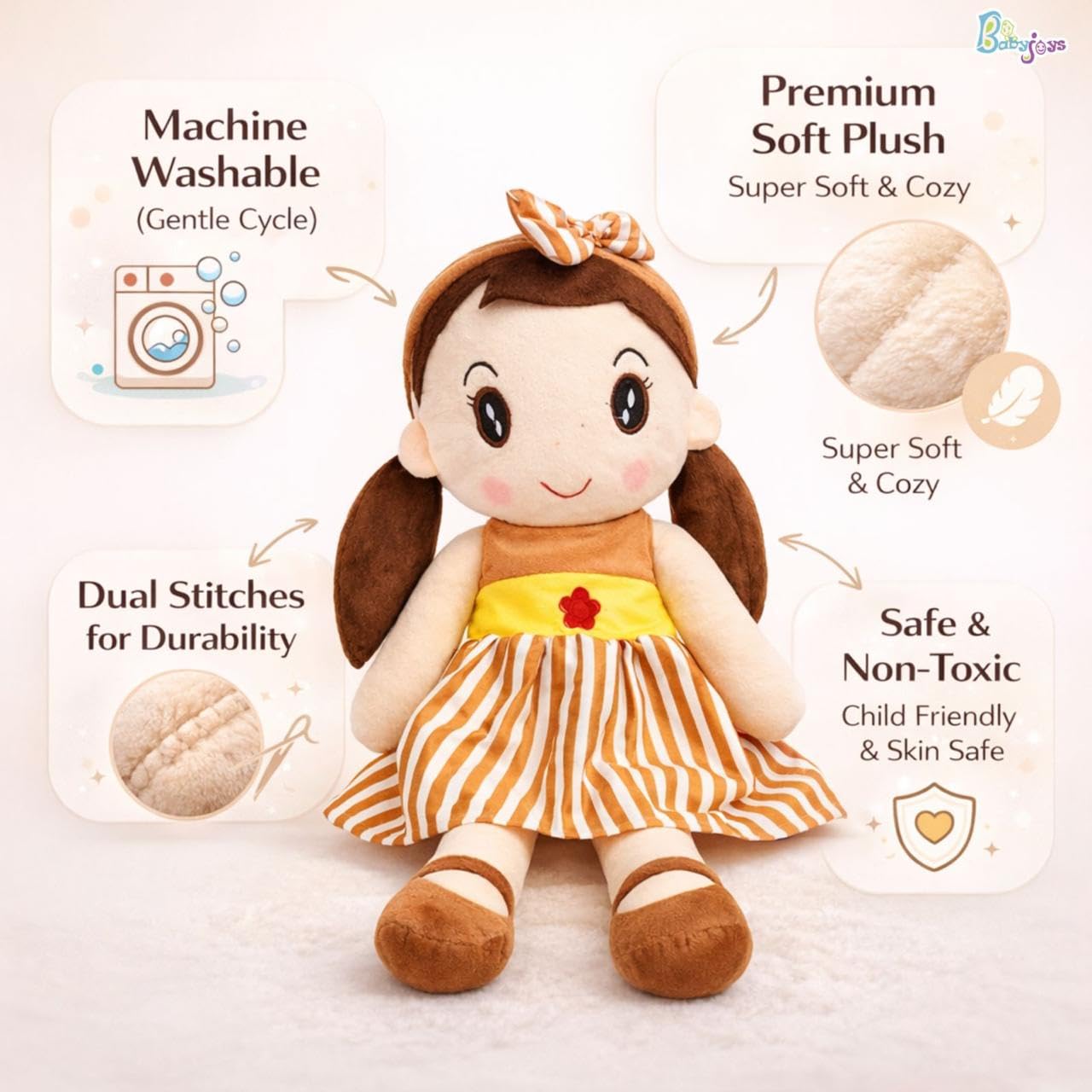 Babyjoys Extra Large Cute Soft Baby Doll 80 CM for Kids | Plush Stuffed Toy for Girls & Boys | Super Soft Cuddly Hug Doll | Washable Plush Toy Doll (Brown) 1