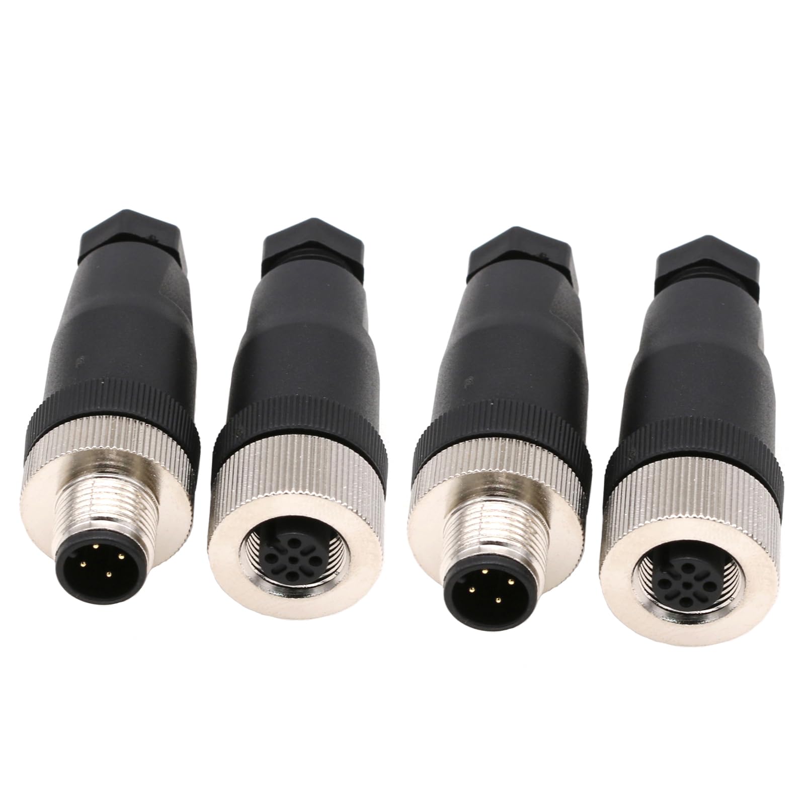 M12 4 Pin Male &amp; Female Connector, 12mm A Code Industrial Circular Connector, Unshiled Field Assembly Wireable Sensor IP67 250V 4A AC/DC Straight 2sets