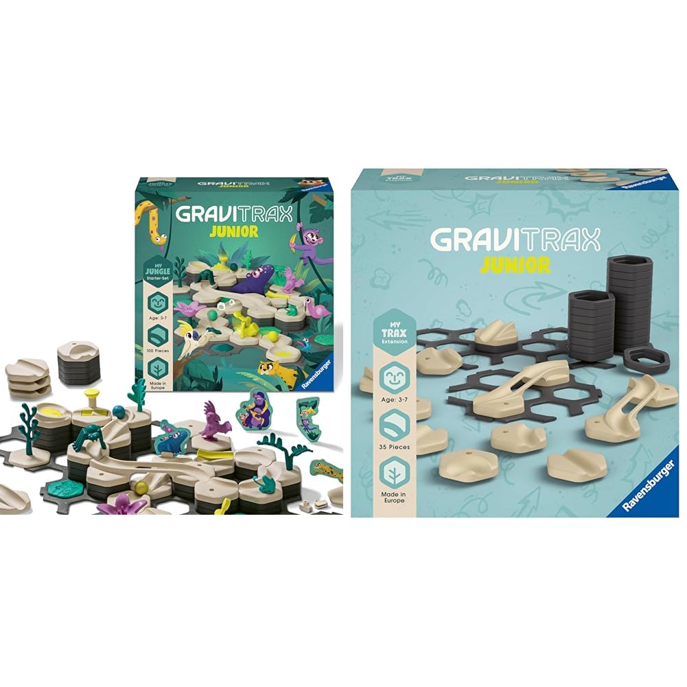 Ravensburger GraviTrax Junior Starter-Set L Jungle & GraviTrax Junior Extension Trax - Erweiterbare Kugelbahn für Kinder