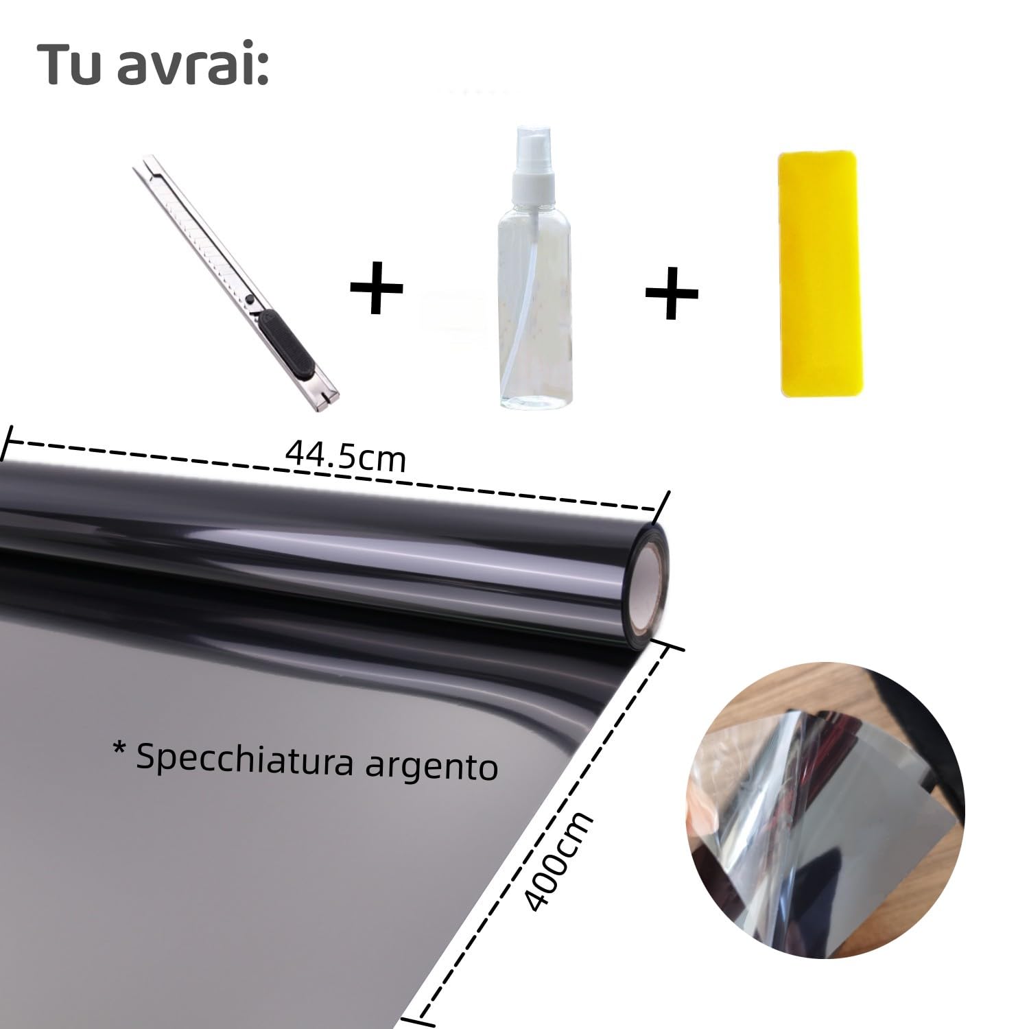 HKC Pellicola Specchio per Vetri Finestre, 44,5 x 400 cm Pellicola per Protezione Solare Autoadesiva, Pellicola Privacy Finestre Anti UV, Pellicola Termica per Finestra Adatto per Ufficio Casa