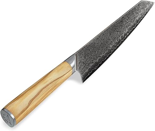 Miniatura 7 de Wakoli Hoja de cuchillo Damasco Chef de 8 pulgadas extremadamente afilada de 67 capas de Damasco japonés genuino con mango de madera de olivo, serie