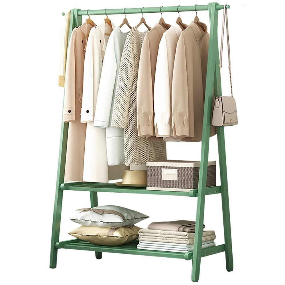 MYUYEE Wooden Clothes Rack, Freestanding Wooden Clothes Rack With Shelf/Hooks, Multifunctional Multi-Function Storage Rack, For Home Office Indoor, L: 66/86/116Cm(Grün-116Cm)