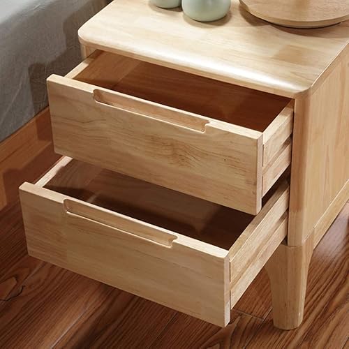 Miniatura 6 de BAUBUY Mesita de noche de madera maciza de 2 niveles, armario de mesita de noche de roble con doble cajón, moderno y simple, mueble de dormitorio