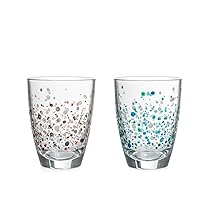 H&H Tie&Bright – Set 12 Bicchieri in Vetro per Acqua, Decori Assortiti, Colorati, 25cl