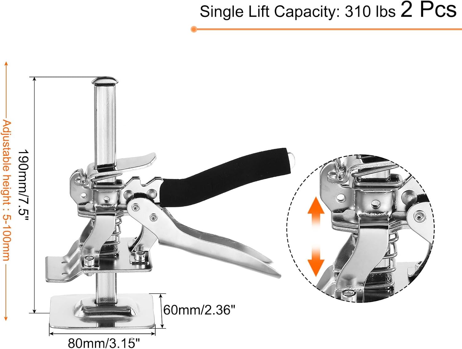 PATIKIL Labor Saving Handle 7.5 inch 310 lb Load-Bearing, 2Pcs Labor Saving Arm Jack Hand Tool 4" Range Height Adjustment Device for Door Panel Lifting Cabinet Board Lifter