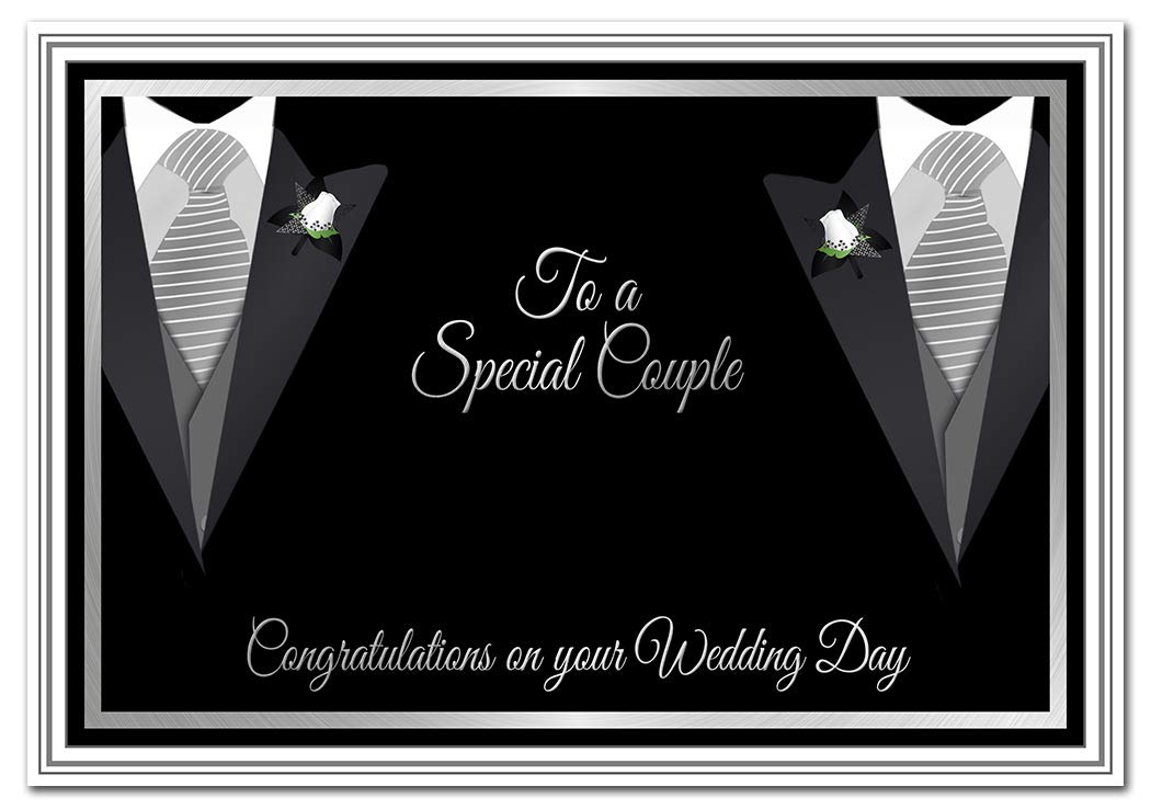 Gay Wedding Card - Same Sex Wedding Day Congratulations - Male Couple – Unique Design - Marriage Wishes - Unusual Special Keepsake - Quality - Tuxedo Grooms Theme