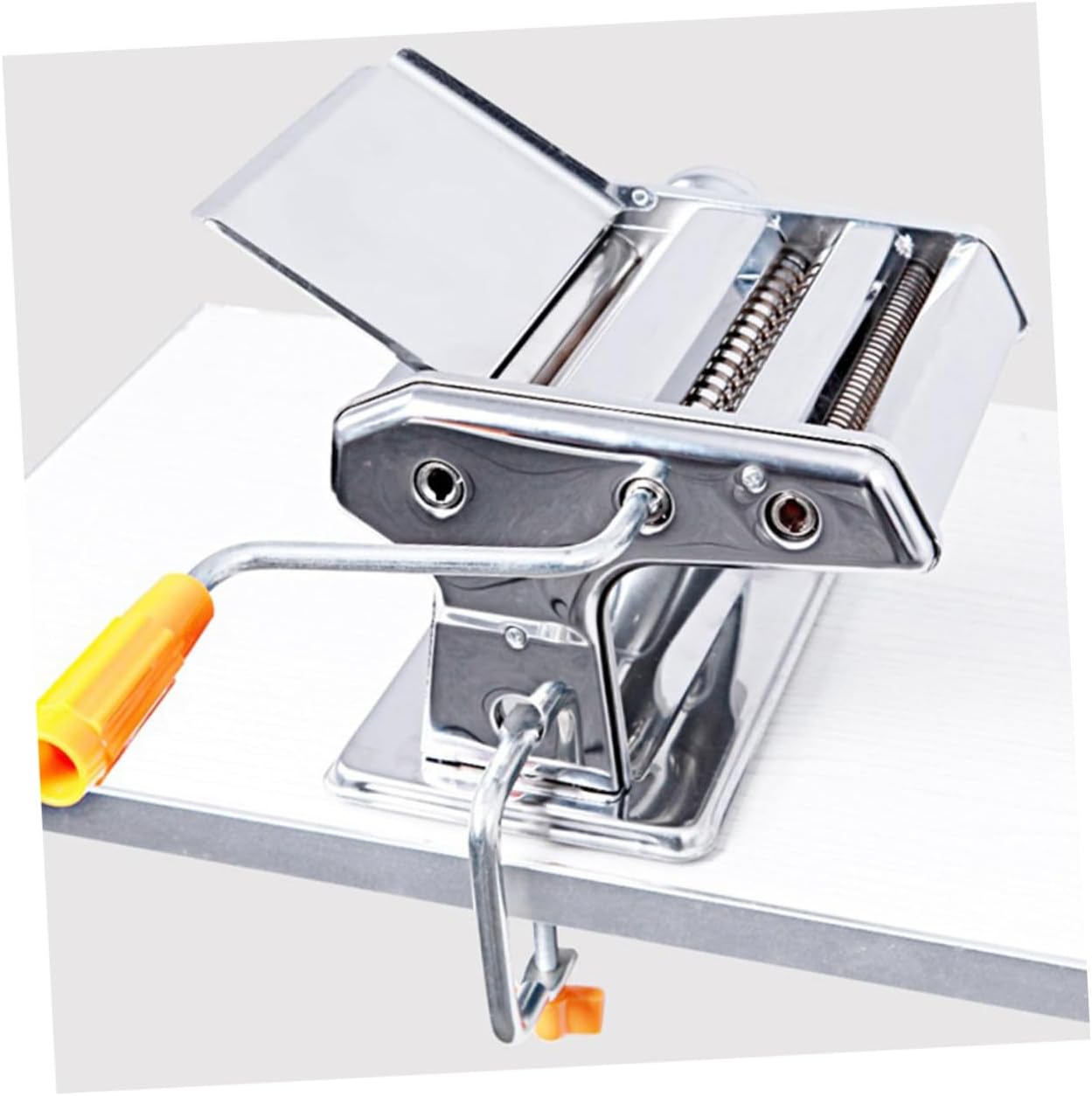 Manual Stainless Steel Pasta Maker Machine with Comfortable Crank Handle for Fresh Spaghetti Lasagna Linguini Tagliatelle Vermicelli Chinese Noodles Compact Handheld Kitchen Tool