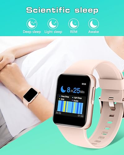 Vista 5 de GRV Reloj inteligente para hombres y mujeres, reloj inteligente para teléfonos iOS y Android, cara de reloj personalizado IP68, impermeable, rosa