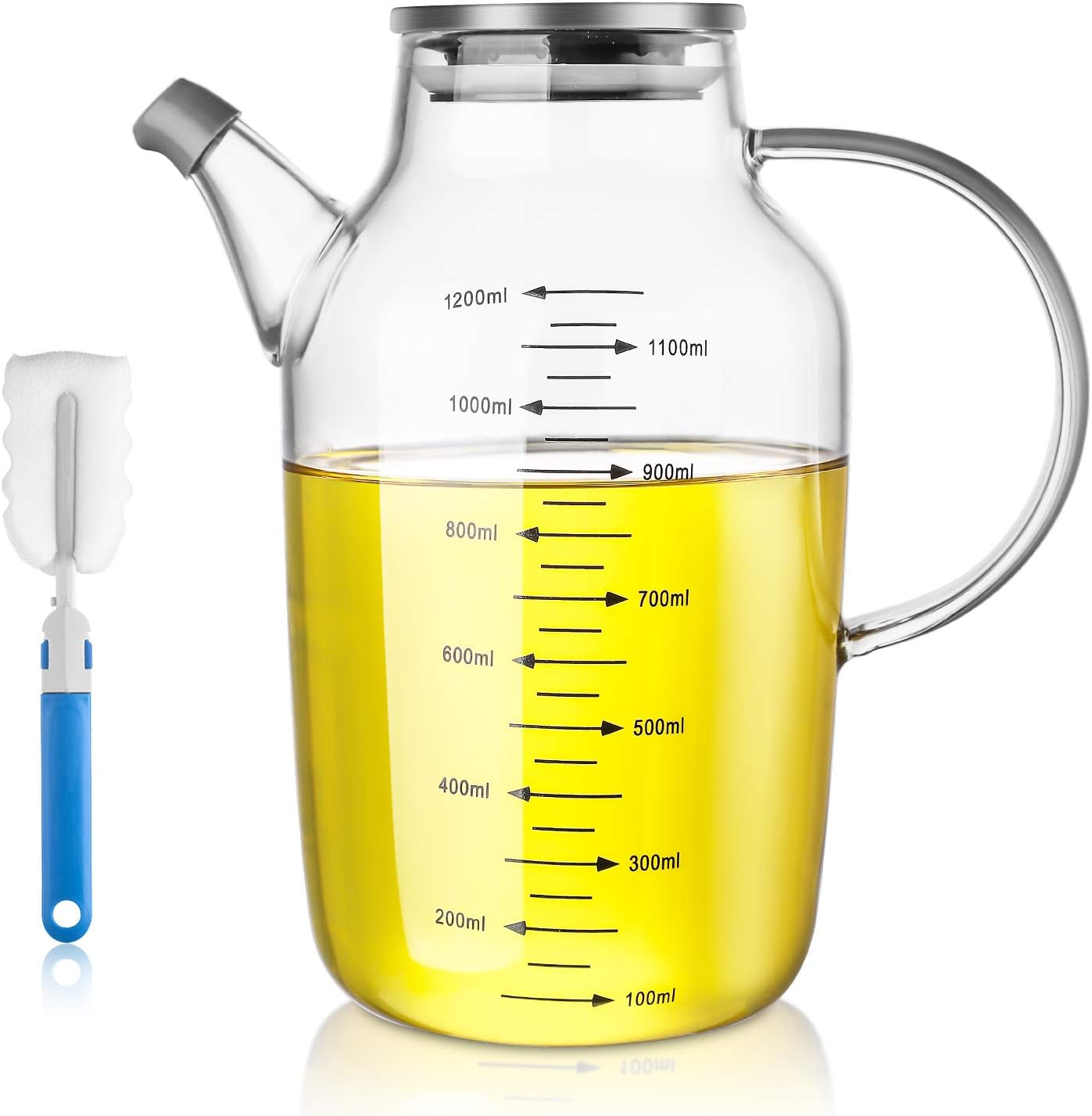 Large Glass Cooking Oil Bottles - ZDZDZ 1200ML Oil and Vinegar Dispenser Cruet for Kitchen Cooking, Big Olive Oil Dispenser Bottle with Measurement
