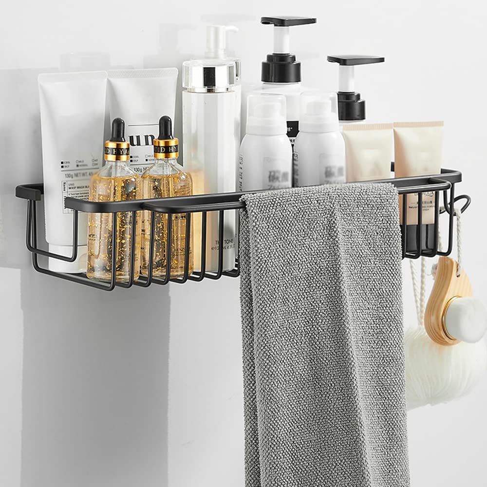 Estantes de baño exquisitos Estante de soporte de baño de aluminio con espacio para carrito de ducha, Organizador de cocina negro, Cesta de champú Estante de almacenamiento de ducha Estante de almacen