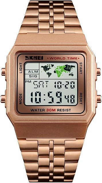 TONSHEN Unisex Digital Watch Multifunction LED Electronic Double Time Fashion Outdoor Military Sport Watches for Men and Women Plastic Case and Stainless Steel Band