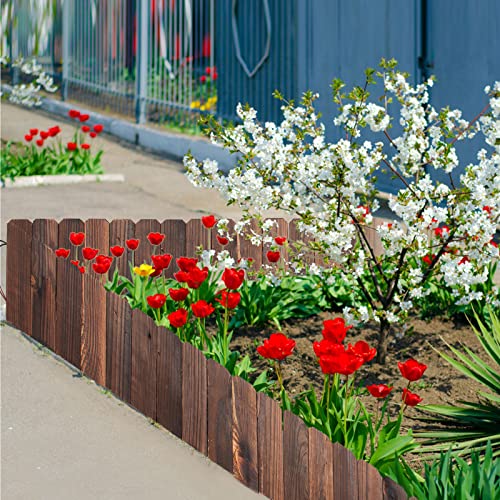 Garden Wooden Short Fence Edging Border - Burnt Wood Outdoor Landscape Border Edging Flexible Decorative Border Tree Fence With Gloves For Summer Garden Yard Maintenance - 7.9 × 47 In #TOP7