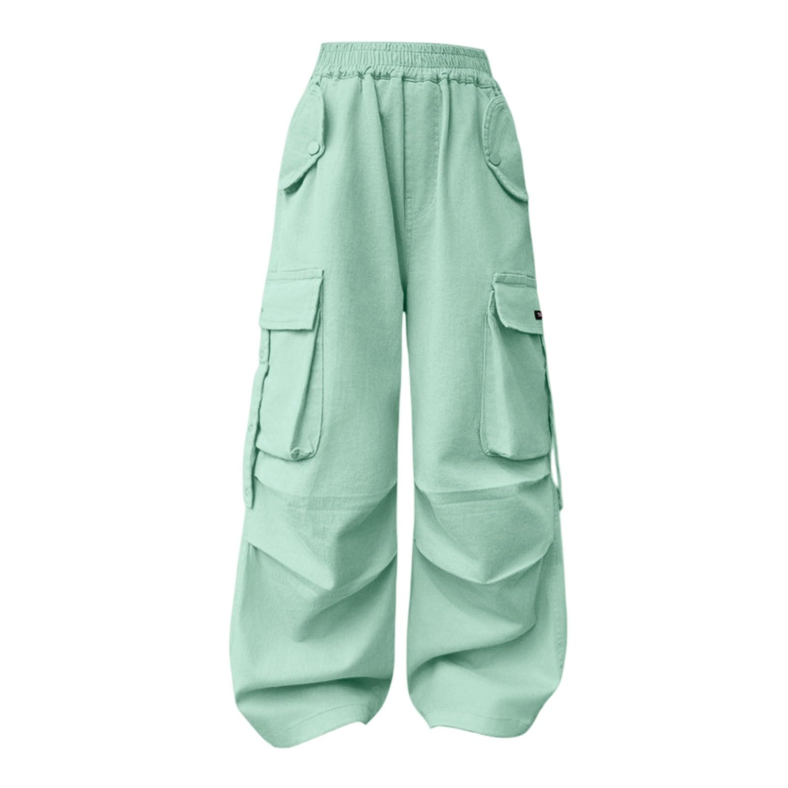 Baggy Cargohose Mädchen High Waist Cargo Hose Girls Weites Bein Stretch Elastischer Bund Trainingshose Kinder Hohe Taille Y2K Streetwear Lässige Sweatpants Jungen