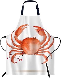 oFloral Watercolor Crab Apron,Adjustable Neck Bib Apron for Men Women,Suitable for Kitchen Cooking Waitress Chef Apron