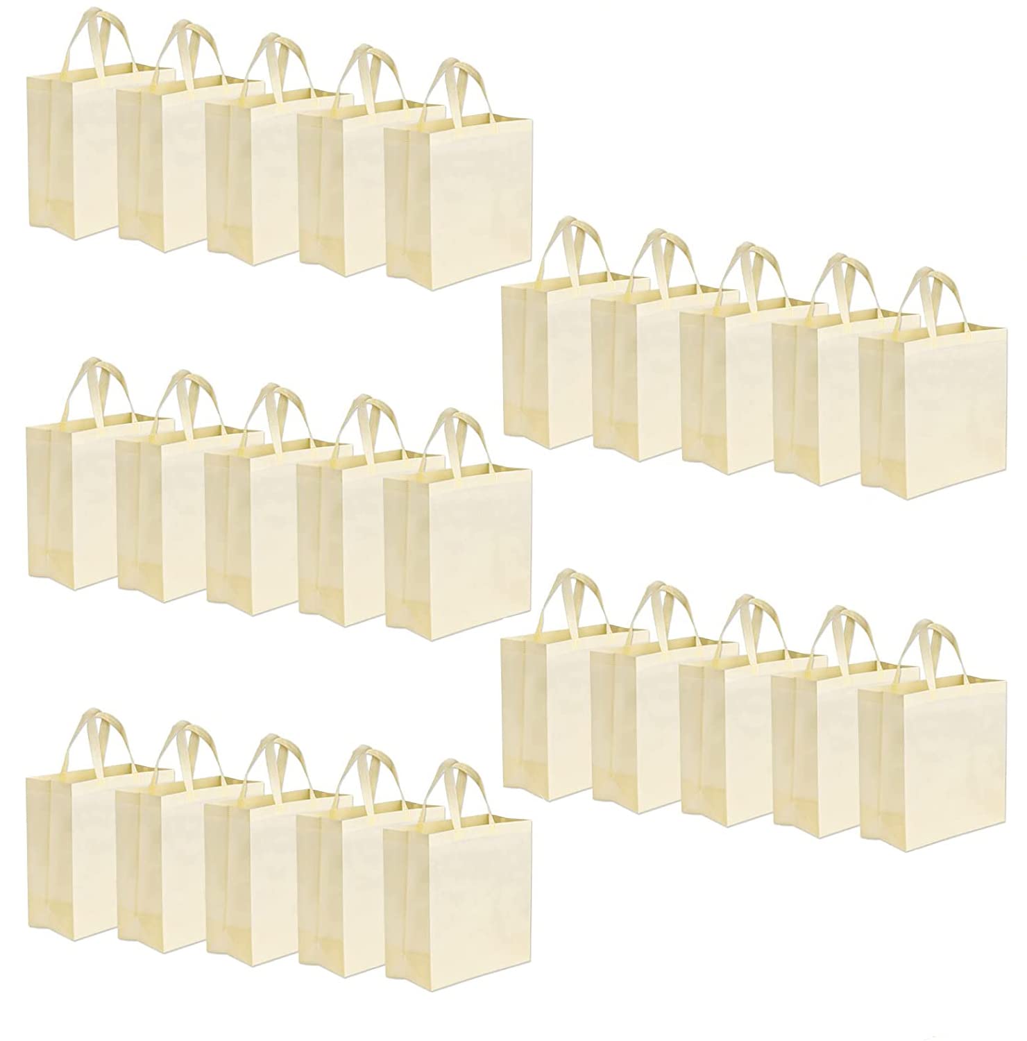 Hacaroa 25 Pack Reusable Grocery Bags, Non Woven Foldable Shopping Bags with Handles Lightweight Tote Bags Portable Shoulder Bags for Supermarket Retail Stores, Shopping Merchandise Events, Beige