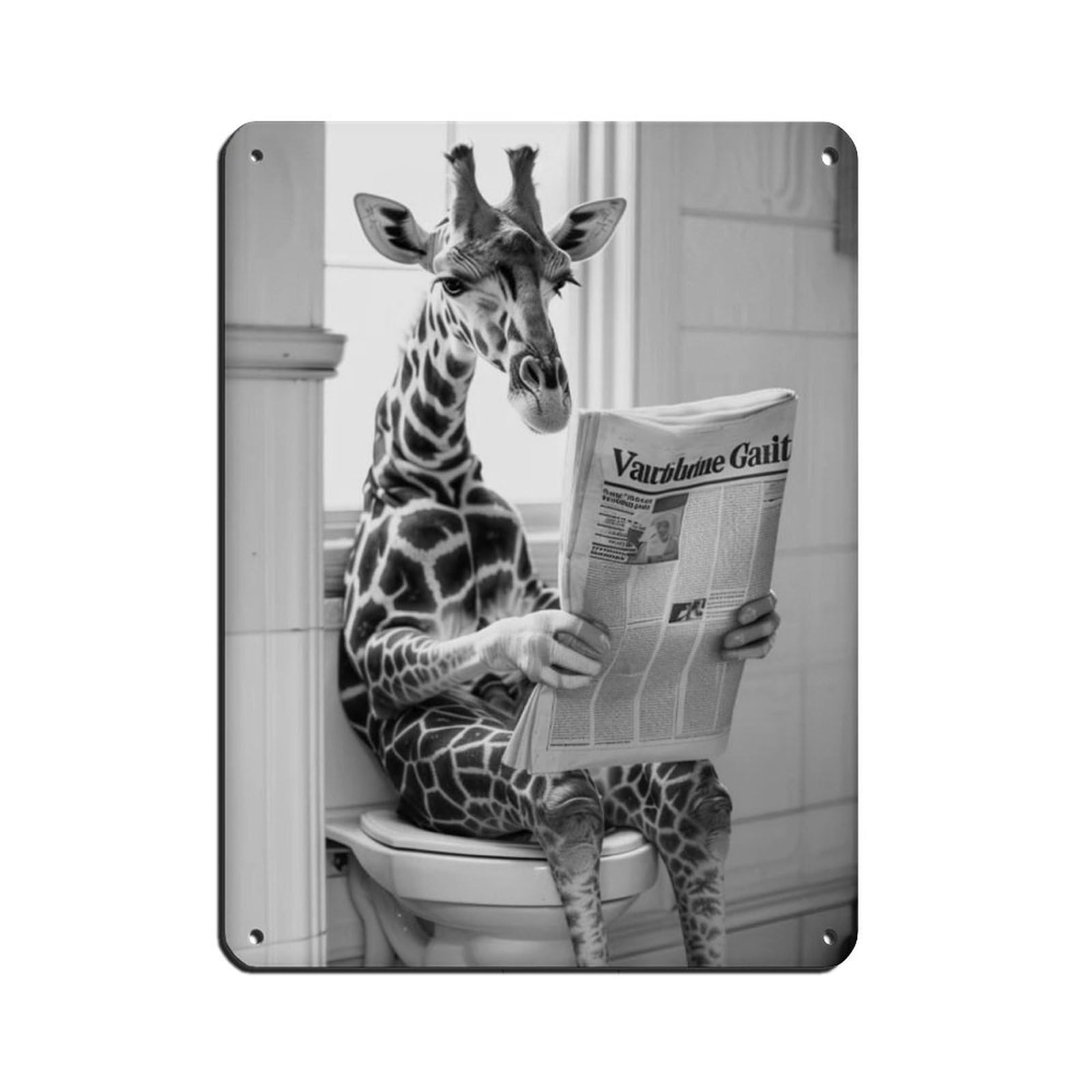 Lxwnze 30L X 40W Cm Giraffe Sitting On The Toilet Reading A Newspaper Tin Sign Vintage Metal Pub Club Cafe Bar Home Wall Art Decoration Poster Retro 12X16inch(30X40cm)