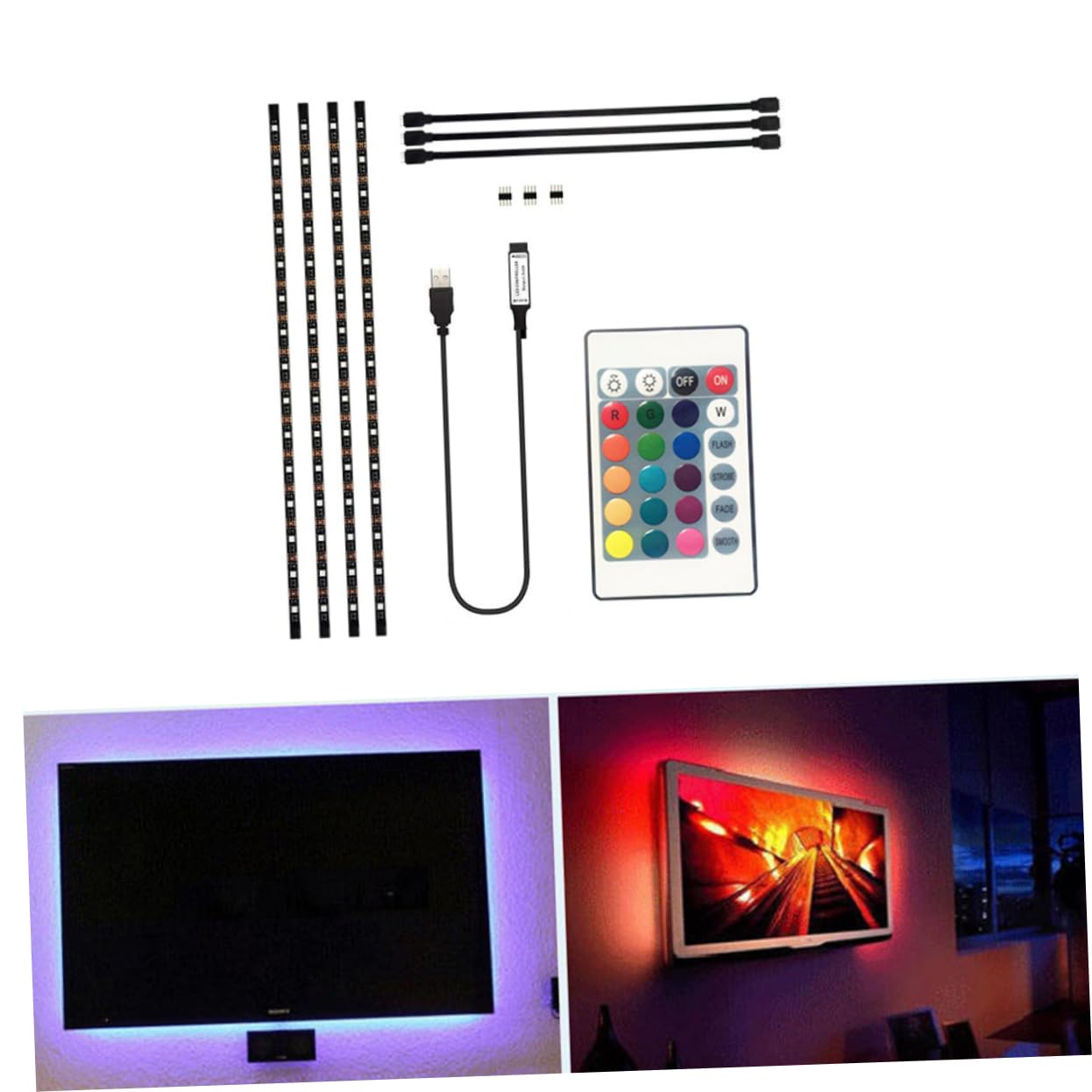 BUGUUYO USB Powered Led Strip Light 5050 RGB Tv Background Flexible Rope Waterproof 24 Patterns for Home
