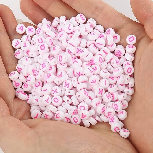 Miniatura 26 de 1200 cuentas del alfabeto de 0.157 x 0.276 pulgadas, redondas, blancas, acrílicas, negras, para pulseras y fabricación de joyas Cuentas blancas