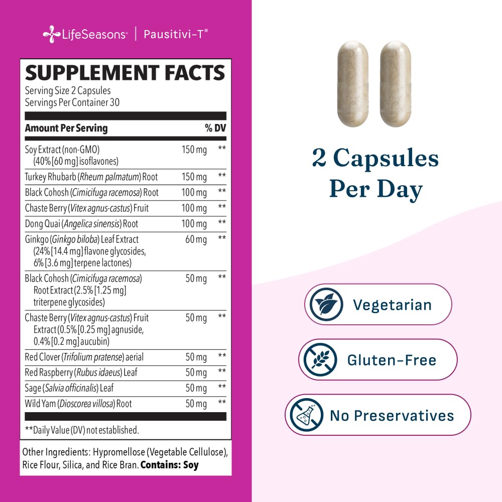 Pausitivi-T - Menopause Support Supplement - Powerful Relief for Hot Flashes, Hormone Imbalance & Night Sweats - Nourishes Tissue - Sage, Chasteberry, Soy Isoflavones & Black Cohosh - 60 Capsules — Amazon image 5