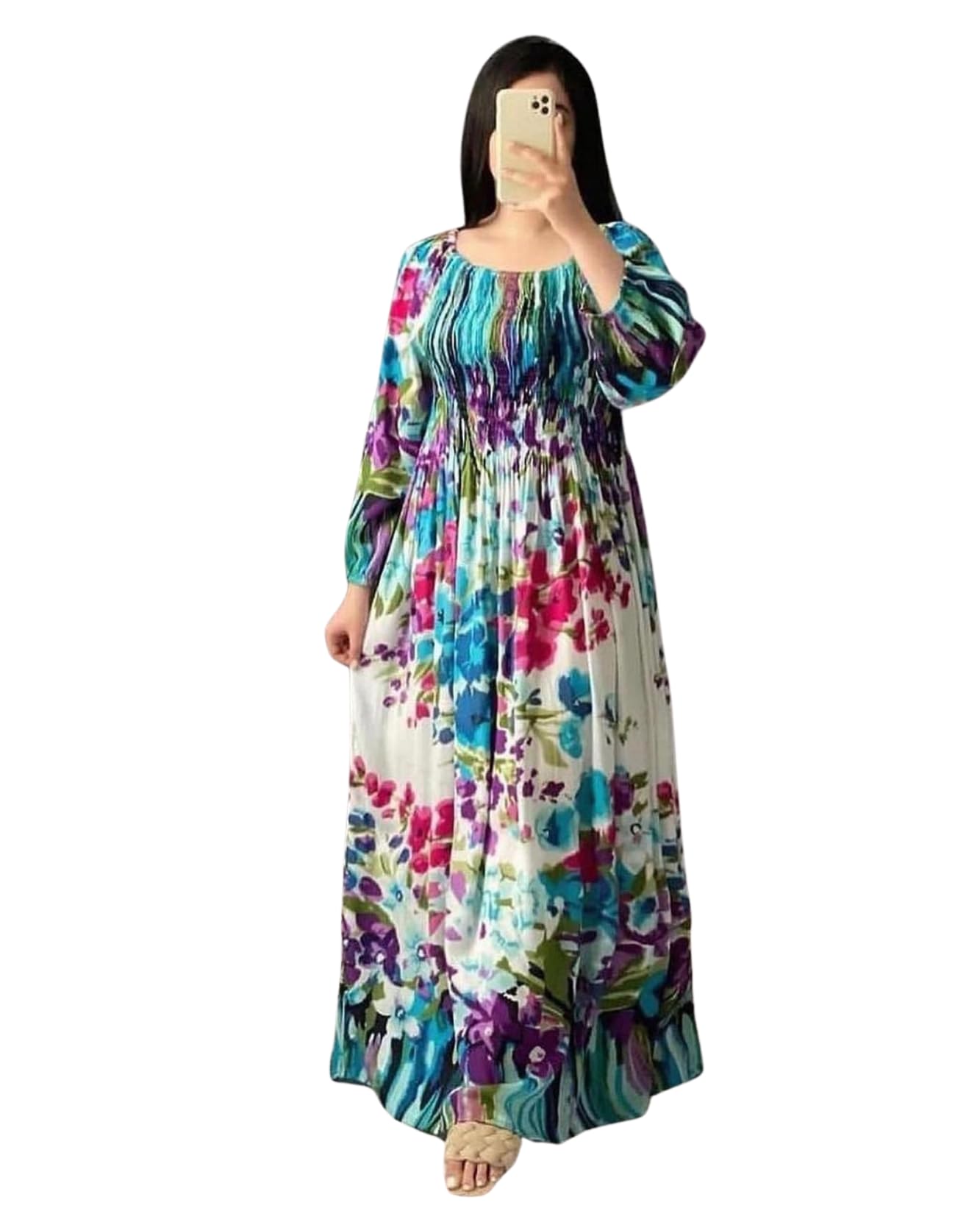 Women's Full Sleeves Round Neck Floral Printed Rayon Fit and Flare-image-34